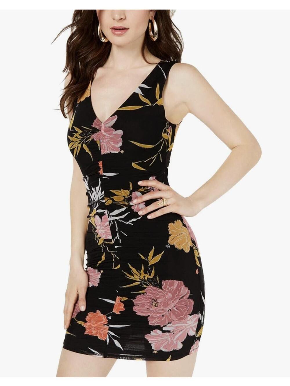 GUESS Floral Ruched Bodycon Mini Dress Open Back Tie Size Small